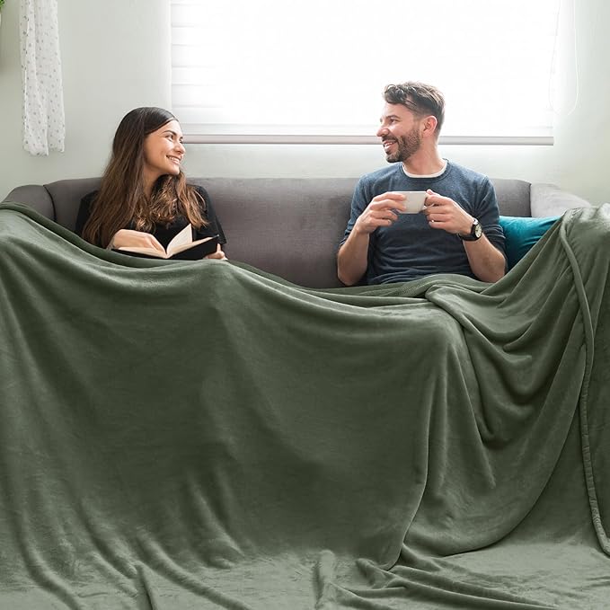 PHF Oversized King Big Fleece Blanket 120"x120", No Shed No Pilling Extra Large Soft Blanket, Giant 10'x 10' Lightweight for Bed, Sofa Travel and Camping, Suitable for All Season, Olive Green