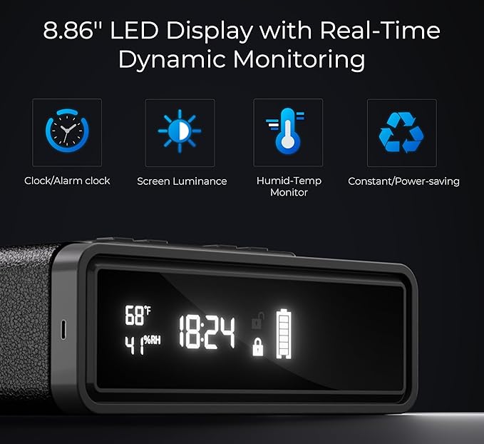 Biometric Safe with Wireless Charging, 3 Access Methods to Unlock, Nightstand Drawer Safe LED Display with Humidity & Temp, Money Box for Cash and Valuables,Birthday Gifts for Women