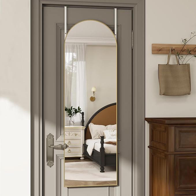 TinyTimes Over The Door Mirror Full Length,48"x14"Door Hanging Mirror Full Length Arch Mirror,Behind The Door Wall Mirror,Back of Door Mirrors for Closet Bedroom Living Room (Gold)