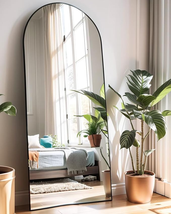 71x28 Inch Arched Floor Mirror - Full Length Black Standing Mirror for Bedroom, Living Room, Dressing - Tall Leaner Mirror with Arch Design, Wall or Free-Standing Decor