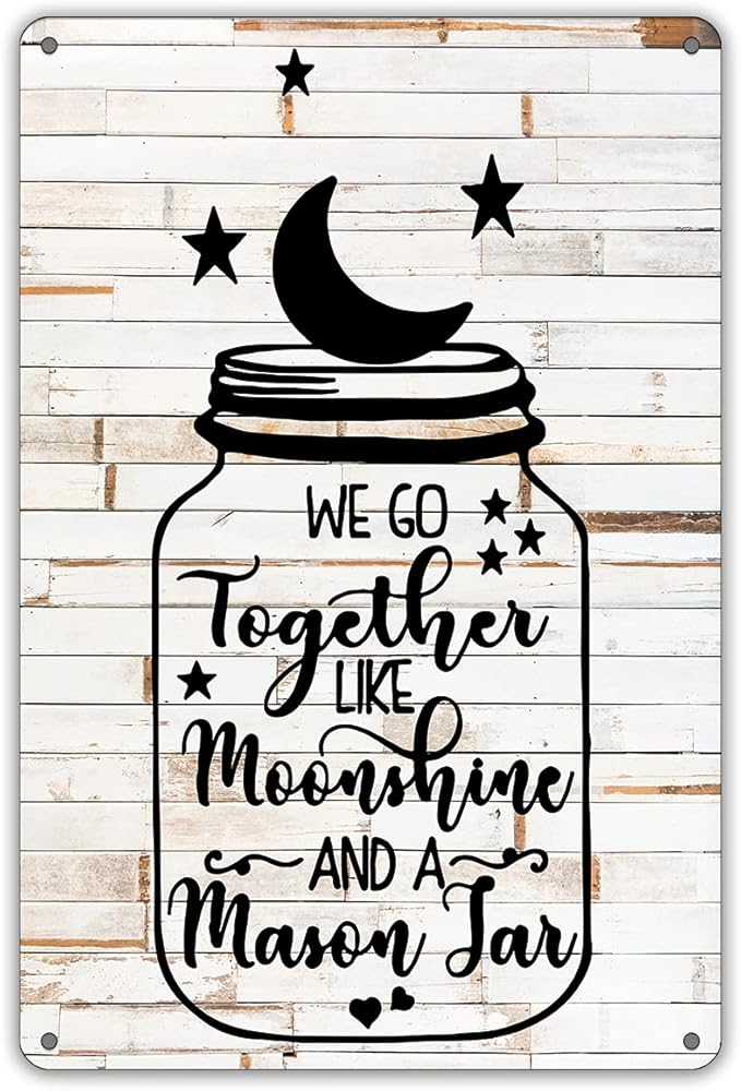 QIONGQI Funny We Go Together Like Moonshine in a Mason Jar Metal Tin Sign Wall Decor Rustic Farmhouse Sign for Home Dining Room Garden Decor Gifts
