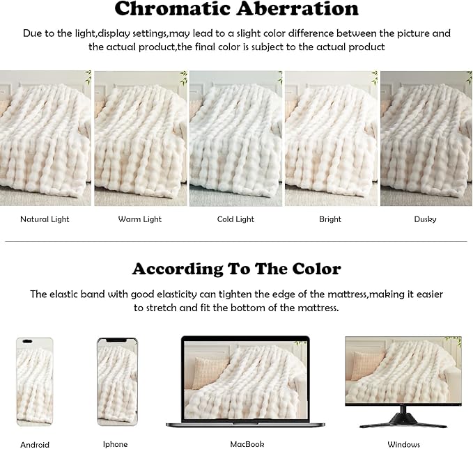 NEWCOSPLAY Faux Fur Throw Blanket Ivory Luxury Fluffy Thick Warm Bubble Blanket for Couch Sofa Bed 1000GSM (Ivory Bubble Thick, Throw(50"x60"))