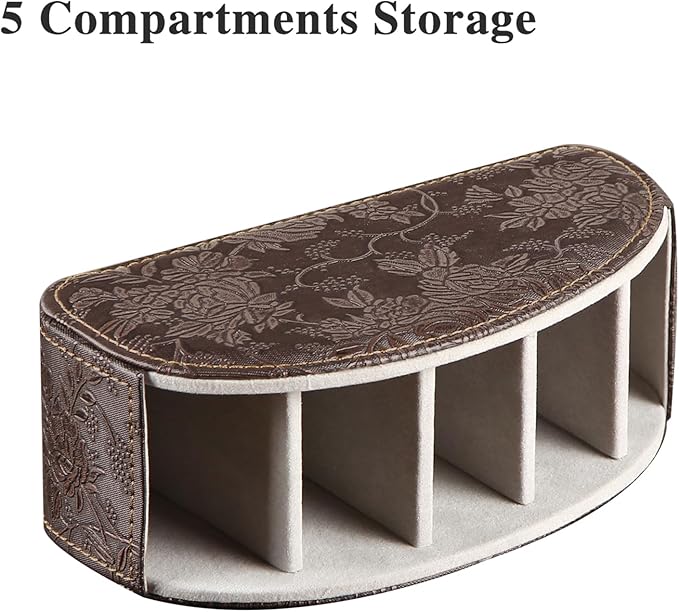 TV Remote Control Holder with 5 Compartments,Pu Leather Remote Caddy/Box/Tray Nightstand Desktop Storage Organizer Store DVD,Blu-Ray,Media Player,Heater Controllers, Makeup Office Supplies