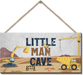 ZIEYOMI- Little Man Cave Sign Boys Room Decor, Construction Bedroom Decor Hanging Wall Art, Wooden Plaque Decorations for Nursery Boys Kids Toddler Playroom Living Room