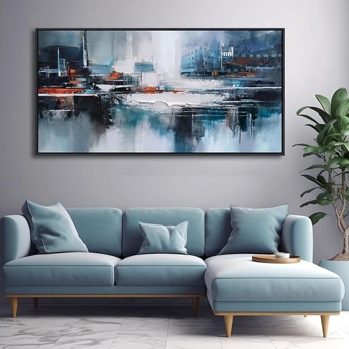 Abstract Wall Art for Living Room - Modern Blue Wall Decor, Large Canvas Artwork, Framed Wall Art Bedroom Pictures, Navy Decor for Above Bed, Contemporary Home Decor