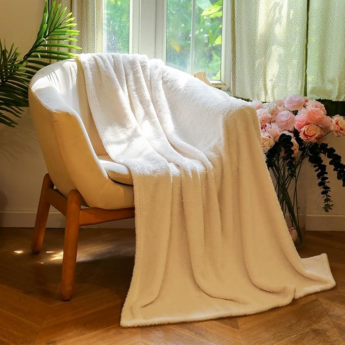 Plush Fleece Throw Blanket for Couch and Bed, Fluffy Fuzzy Cozy Soft Blankets All Season Use (50x60 Inches,White)