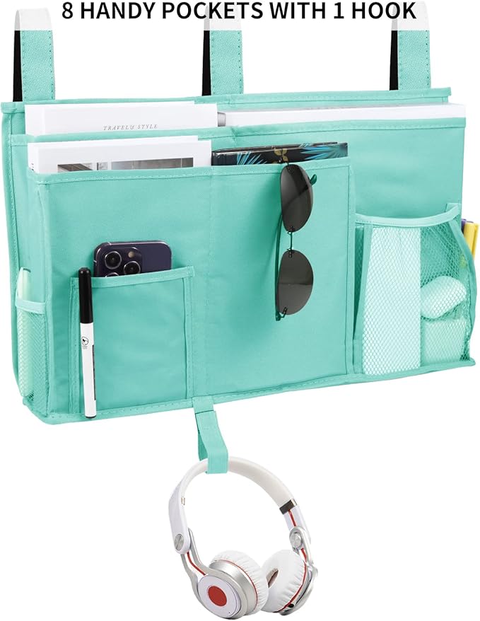 Joyfulife Bedside Caddy Bunk Bed Organizer Bedside Storage Organizer Bedside Storage Bag Pocket Hanging Organizer for Bunk, Hospital Beds, College Dorm Rooms, Baby Bed Rails, Camp 8 Pockets (Green)