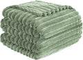 Vessia Flannel Fleece Sage Green Twin Blanket(60x80inch), 300GSM Striped Blanket for Adults and Kids, Super Soft Warm Cozy Lightweight Home Decor for All-Season