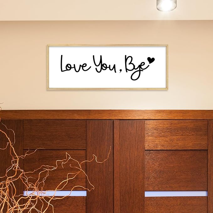 YWJKWLGS Farmhouse Wall Art Decor - Oversized 32x12 Inch Love You, Bye Door Sign for Entryway & Mudroom | Premium Wood Framed, The Last Thing They See Before Leaving Home (Rustic Wood)