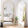 Full Length Mirror 71"x26" Full Body Mirror Arched Free Standing Wall Mounted Leaning Floor Mirrors with Stand Aluminum Alloy Frame for Bedroom Cloakroom, Gold