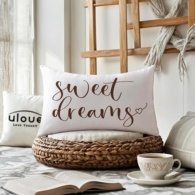 Bedding Decorative Lumbar Pillowcases Sweet Dreams Good Night Cushion Covers Sleep Themed Decorative Throw Pillow Covers 12''x20'',2Pack Super Soft for Bedroom Guest Room Housewarming Gifts (Brown)