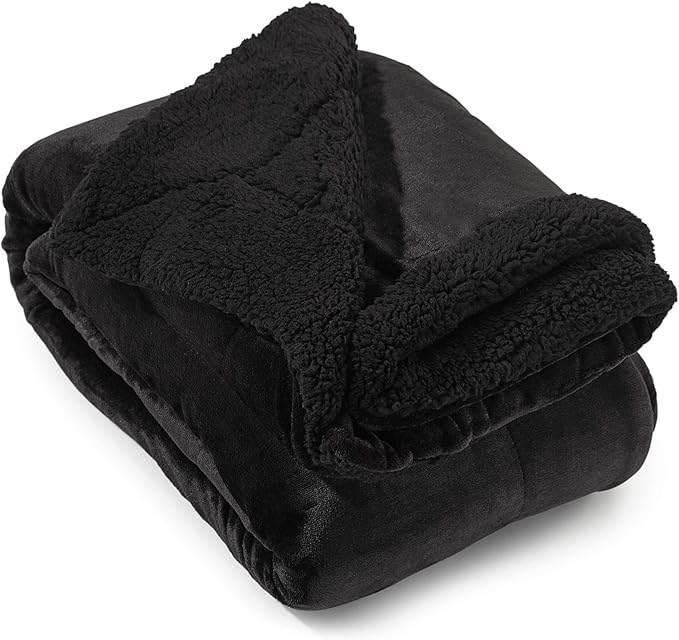 Genteele Sherpa Throw Blanket Super Soft Reversible Ultra Luxurious Plush Blanket, 60 x 70 inches, Black/Black