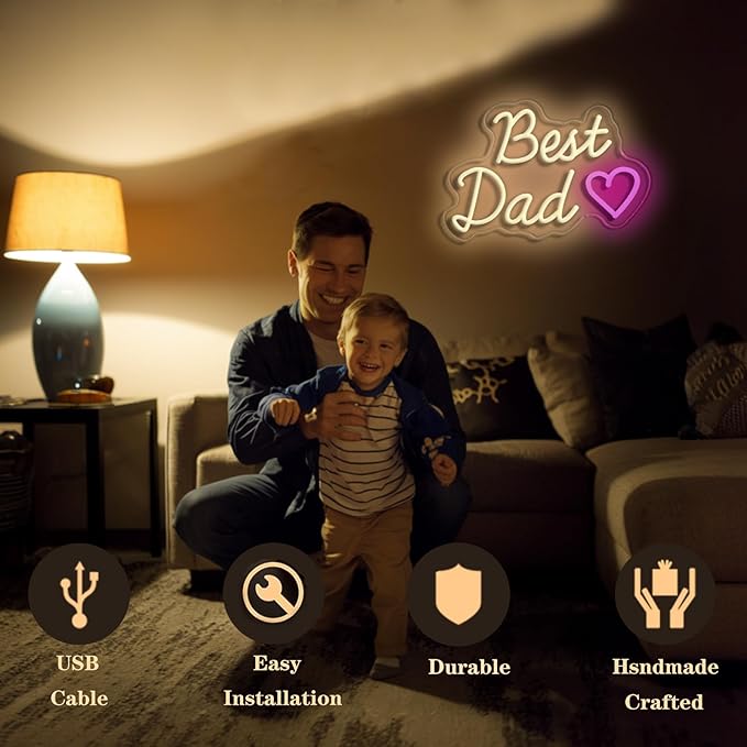 Best Mom, Dad, Son, Daughter, Sister, Husband Neon Light Sign LED Light Sign Suitable for Living Room, Bedroom, Kids Room Wall Decor, Father's Day, Mother's Day, etc. Best Gift for Family