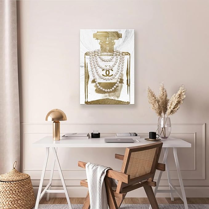 Fashion Glam Canvas Wall Art Vintage Perfume Bottle Picture Modern Luxury Posters Print for Bedroom Make up Room Home Decor 16"x24"
