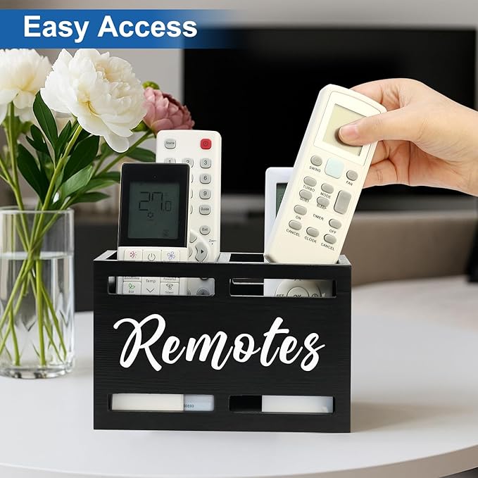 Wooden Remote Control Holder Wall Mount Remote Caddy for Table Bed TV Controller Holder Remotes Control Organizer for Wall Bedside Decorative Remotes Storage Box for Nightstand Couch Organizer 2 Slots