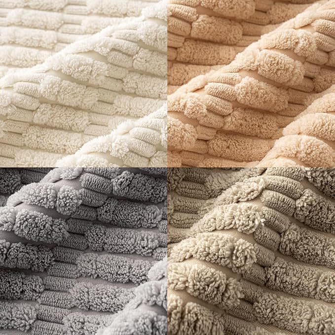 MIULEE Pack of 4 Neutral Corduroy Decorative Throw Pillow Covers 16x16 Inch for Sofa Living Room Couch Bed Rustic Farmhouse Boho Soft Striped Pillow Covers Home Decor Beige and Brown