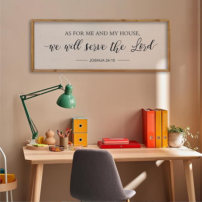 comurdyo Christian Wall Art As For Me And My House We Will Serve The Lord Joshua 24:15 Bible Verse Sign 32×12 Inch Scripture Plaque for Bedroom Above Bed Large Wood Framed Wall Decor (Wood)