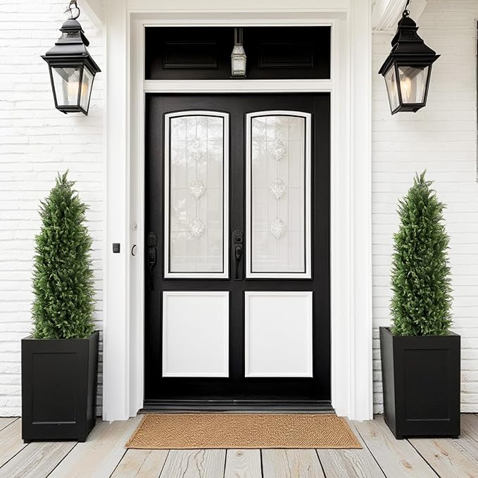 4ft Tall Artificial Cedar Trees for Outdoors Set of 2, UV Resistant Fake Plants Faux Topiary for Front Porch Decor 4 Feet