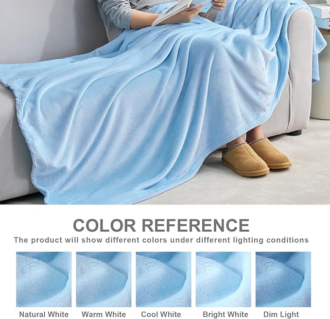 Hansleep Fleece Light Blue Throw XL Blanket, Super Soft Flannel Fuzzy Plush Cozy Blanket for All Seasons, Light Blue, Throw XL 50x70 Inches