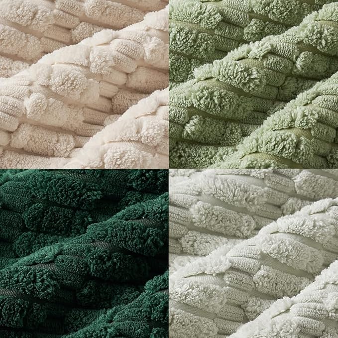 MIULEE Pack of 4 Summer Neutral Corduroy Decorative Throw Pillow Covers 18x18 Inch Farmhouse Boho Rustic Soft Striped Pillow Covers Home Decor for Sofa Living Room Couch Bed Green