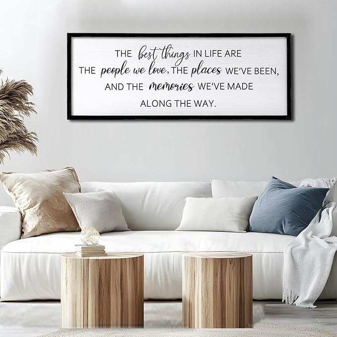 Foutcheou The Best Things in Life Wall Art, 32''×12'' Framed Wood Memories Inspirational Quotes Wall Decor, Large Horizontal Dining Room Wall Signs for Home Family Farmhouse