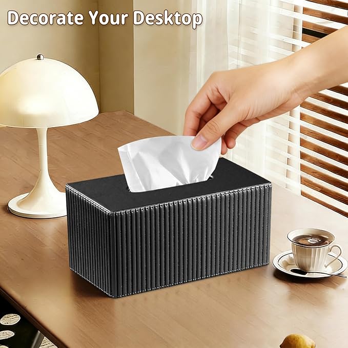 PUSU Plus Rectangular PU Leather Tissue Box Cover with Buckle Bottom - Modern Facial Tissue Dispenser Holder for Bathroom Vanity, Bedside Table, Bedroom, Office & Home Decor