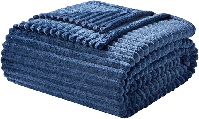 Nestl Blue Blanket King Size for Bed - Cozy Warm Fuzzy Blankets for Women, Plush Large Fleece Throws for Girls - Navy Blue, 108 x 90 Inches