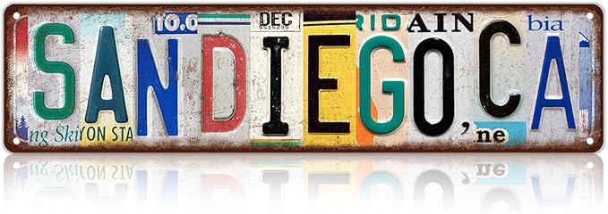 Vintage City Street Sign San Diego,CA Wall Decor Metal Tin Signs for Bar Home Bedroom Garage