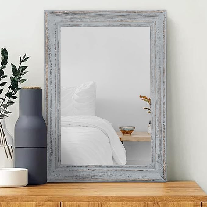 Rectangle Wooden Mirror with Framed Retro Hanging Mirrors Large 20"x16" for Bathroom Bedroom Living Room Home Entryway