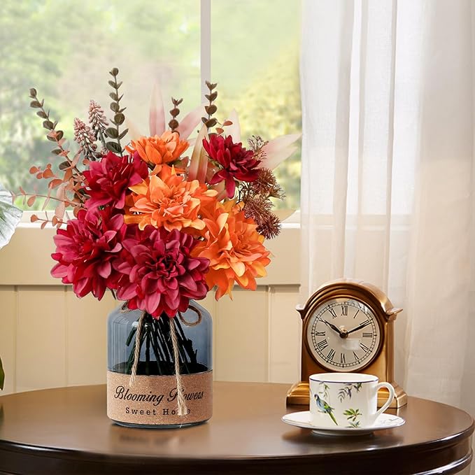 Leftover Fake Fall Flowers in Vase,Faux Flowers in Vase,Fall Floral Arrangement,Fall Centerpieces for Tables,Artificial Flowers,Kitchen Decor,Coffee Table Decor