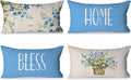 Spring Pillow Covers 12x20 Inch Set of 4 Home Sweet Home Daisy Floral Blue Throw Pillows Decorative Pillow Cases Summer Seasonal Farmhouse Decorations for Sofa Couch