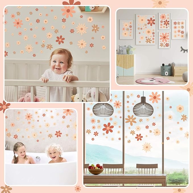Kisston 90 Pcs Daisy Wall Decal Alphabet Vinyl Wall Decals Boho Decal Daisy Stickers Boho Groovy Floral Stickers for Nursery Art Bedroom Classroom(Classic)