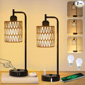 Touch Control Boho Table Lamps Set of 2, 3 Way Dimmable Desk Lamp with LED Bulbs, Rattan Bedside Lamp for Bedroom With Charging Ports and Outlet, Small Nightstand Lamp for Living Room Home Office