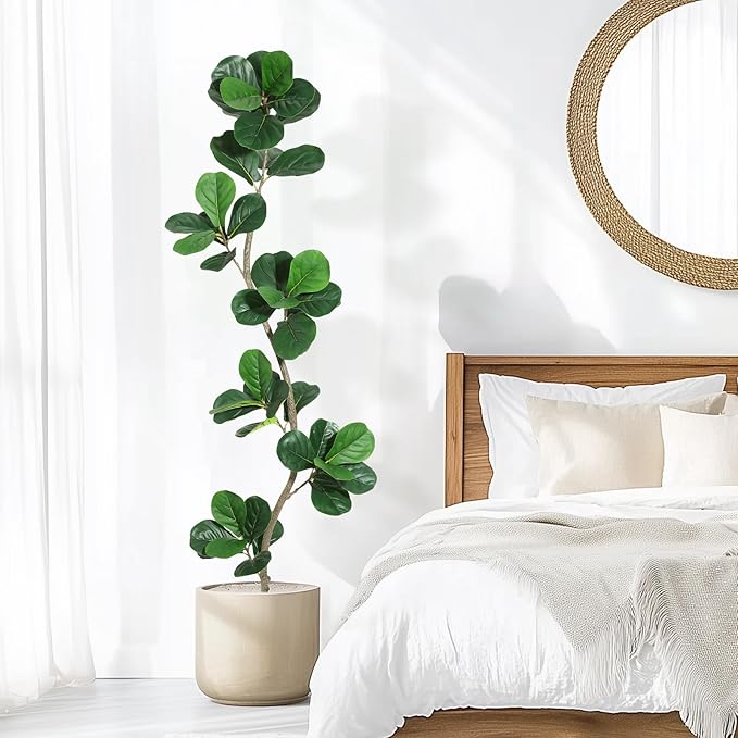 GarveeHome Artificial Fiddle Leaf Fig Tree - 6 ft Fake Plant with Black Nursery Planter, Large Fake Tree for Home or Office Decor - Artificial Plants Indoor Outdoor, Housewarming Gift