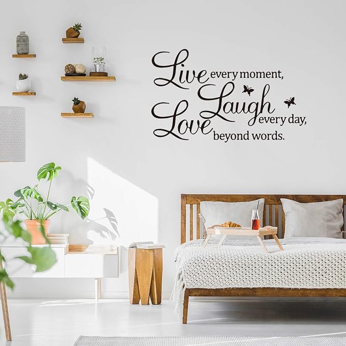 Rertcioph Live Every Moment,Laugh Every Day,Love Beyond Words,Wall Sticker Motivational Wall Decals,Family Inspirational Wall Stickers Quotes