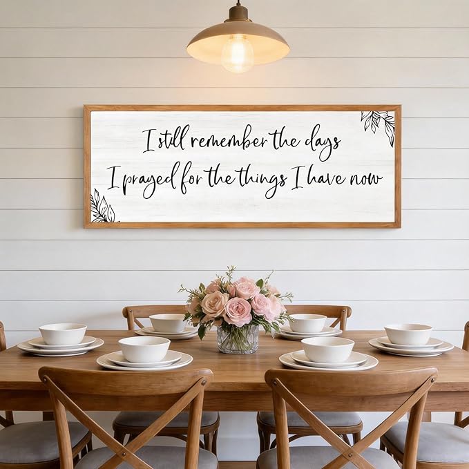I Still Remember the Days Framed Wall Art - 40x15 Inch Wooden Inspirational Quote Sign, Gratitude & Faith-Inspired Home Decor for Living Room Bedroom Entryway, Natural