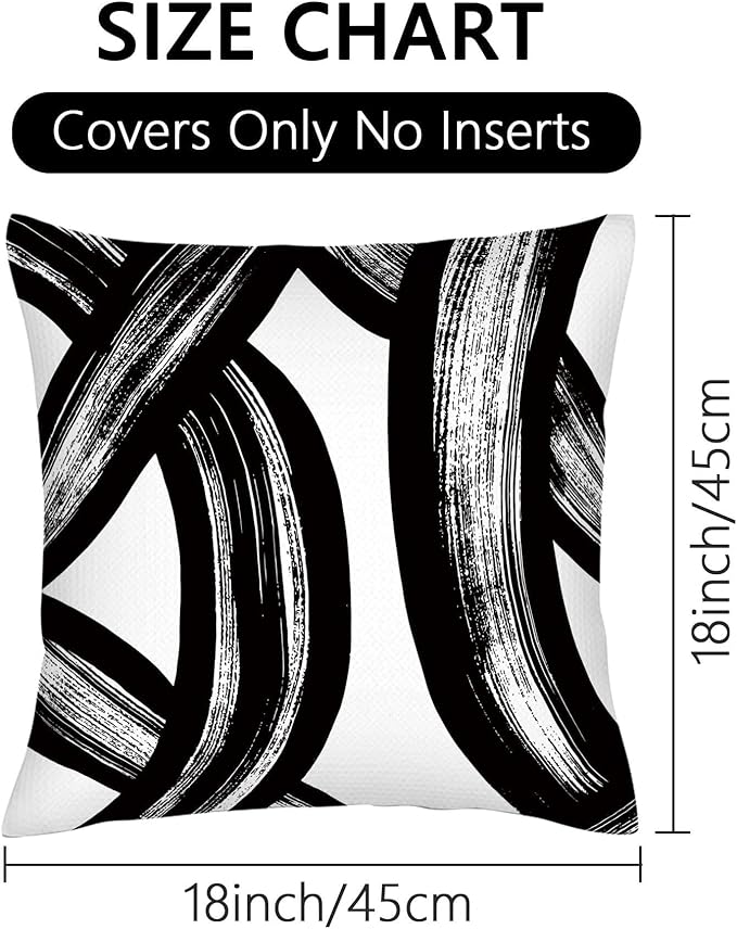 Black and White Abstract Striped Throw Pillow Covers 18x18 Set of 4, Modern Art Boho Lines Decorative Square Pillow Cases for Farmhouse Living Room Sofa Bed Couch, Spring Easter Minimalist Home Decor