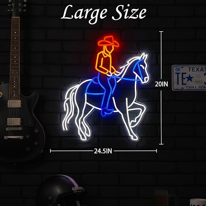 Large 24.5"x20" Cowboy Neon Sign for Wall Decor, Dimmable LED Light with Adapter, Perfect for Man Cave, Bar, Bedroom, Hip Hop Party, Birthday Gifts, or Teen Room Decor