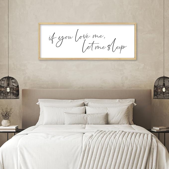 YWJKWLGS If You Love Me Let Me Sleep Sign Wall Art 40"×15" Funny Bedroom Decor Above Bed for Sleep Lovers Humorous Rustic Wooden Plaque for Her/Him (Wood)