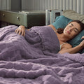 Pawque Super Soft Cozy Throw Blanket King Size for Couch Bed, Fluffy Sherpa Fleece Reversible Thick Warm Fuzzy Blanket for All-Season, 3D Checkered Jacquard Decorative Blankets, Purple, 108"x90"