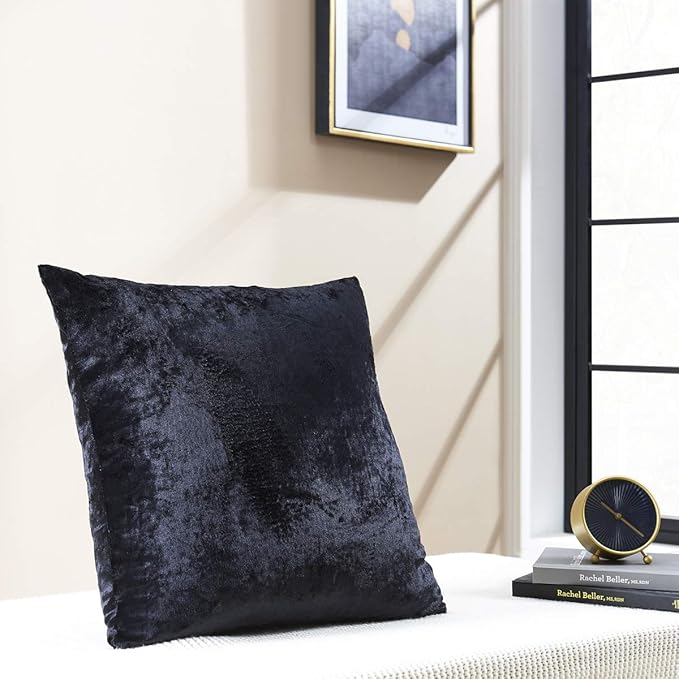 GIGIZAZA Decorative Throw Pillow Covers 16 x 16, Black Soft Pillow Covers Velvet,Set of 4 Decor Square Cushion Covers