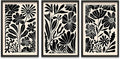 TQianJiang Flower Plant Sign Wall Decor 24"x16" Set of 3 Black And White Botanical Painting Wood Framed for Bedroom Abstract Wildflower Hanging Art (Black)