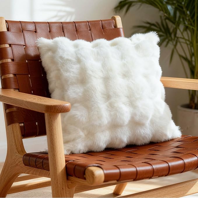 Luxury 1000GSM Faux Rabbit Fur Bubble Throw Blanket, Elegant White, Ultra Soft Plush 3D Bubble Design, Reversible Mink Blanket for Couch, Sofa, Bed & Living Room, 50" x 60" Gift for Women & Family