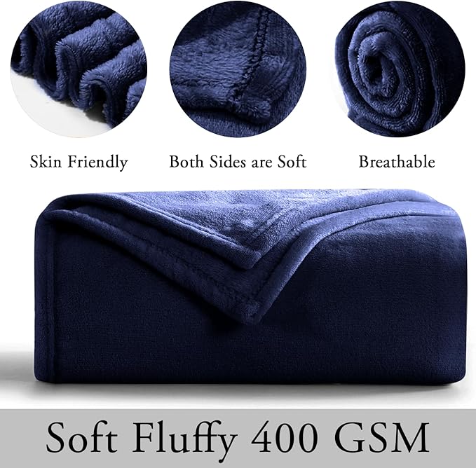 IR Imperial Rooms Fleece Blanket 16 Pack - Super Soft Fluffy Navy Throw Blanket for Sofa and Bed - Warm and Cozy Lightweight 400 GSM Microfiber Bed Throws Blankets, 50x60 Inches (Throw/Travel)