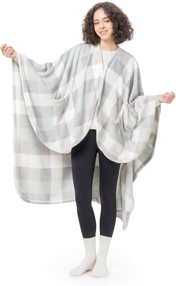 Berkshire Blanket PrimaLush™ Double-Sided Wearable Blanket with Pockets – Ultra Soft Fleece Shawl Wrap for Adults & Teens (One Size, 58" x 64")