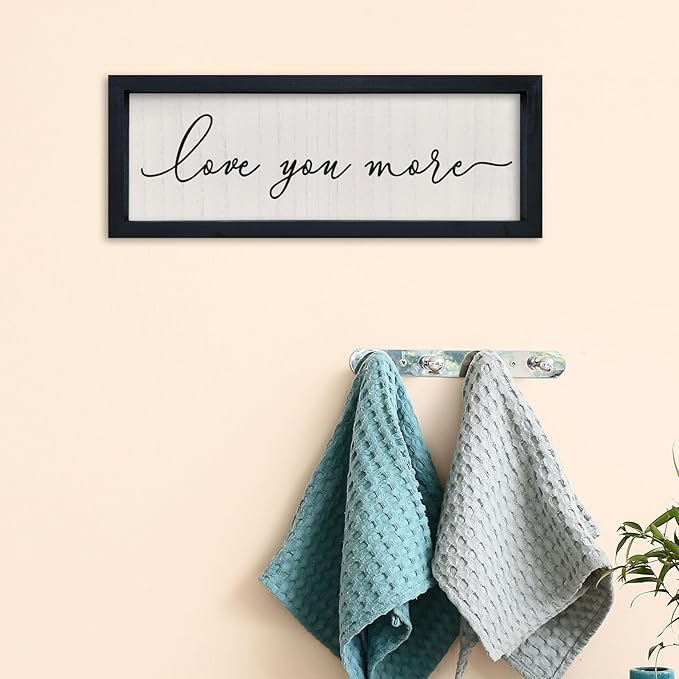 comurdyo Couples Love Quotes I Love You More Wall Decor 16"×6" Small Modern Master Bedroom Romantic for Vintage Minimalist Framed Wood Sign Horizontal Hanging Plaque Wall Art (Black)