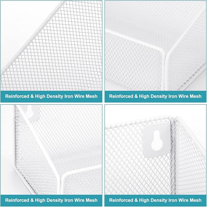 Rtteri 2 Sets Bedside Shelf Caddy Metal Hanging Storage Basket Organizer with 10 Pair 5 Different Size Hooks for Dorm Bunk Bed Bedroom for Magazine Phone Drinks(White)