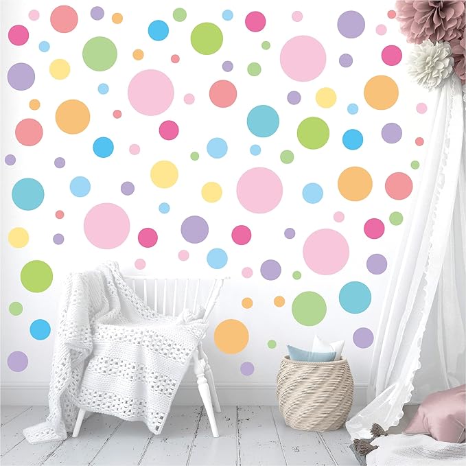 Colored Polka Dots Wall Decals - 12 Sheets 276 Pcs Removable Colorful Polka Dots Wall Sticker Peel and Stick Round Circle Wall Decor for Bedroom Playroom Classroom Nursery