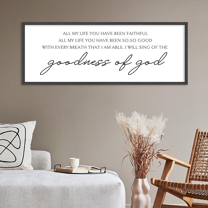 YWMZYKJGS Goodness of God Wall Decor 32"×12" Bible Verse Sign Christian Catholic Scripture Jesus Christ Prayer Large Home Office Wood Framed Wall Hanging Art (Black)