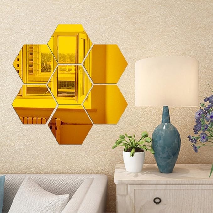 Mirror Wall Stickers - 12PCS Hexagon Art DIY Decorative Acrylic Sheet Plastic Tiles Home Living Room Bedroom Sofa TV Background Decal Decoration